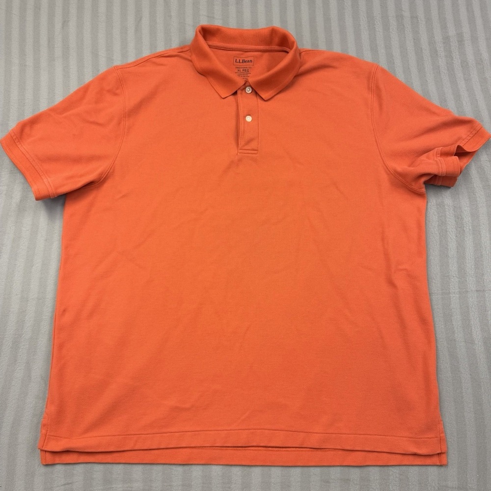 L.L.‎ Bean Men's Polo Shirt XL Reg Orange Traditional Fit Short Sleeve